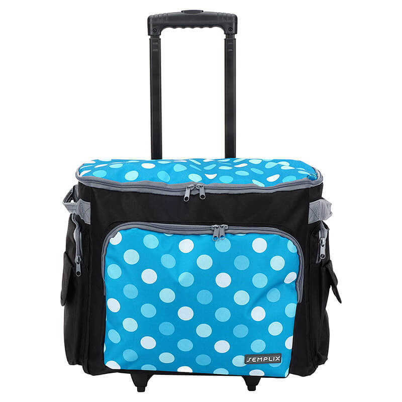 Pojízdná taška na šicí stroj Polka puntík modrá